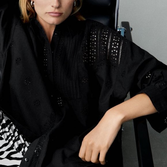 ZARA OVERSIZED EMBROIDERED EYELET SHIRT - Picture 3 of 6